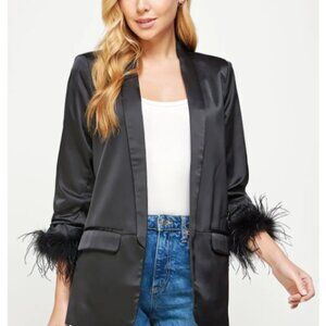Strut & Bolt Black Feather Satin Blazer